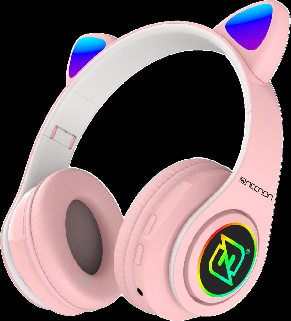 AUDIFONOS NECNON ON-EAR BT NBH-07 CON OREJAS LUZ RGB MANOS LIBRES ROSA