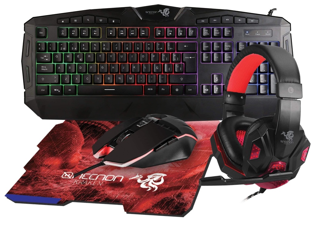 Kit  Gaming Necnon Ngc-kraken Audifono, Teclad. Mouse,mp Red Nccgkr0241
