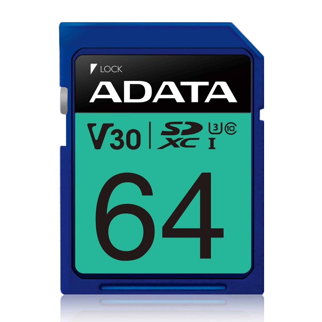Memoria                                                                                                                                                                                         Sd Adata Premier Pro V30 - 64 Gb, 100 Mb/s, 80 Mb/s, Azul, Clase 10