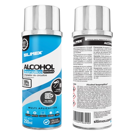 Alcohol                                                                                                                                           Isopropílico Silimex Aerosol Envase: 250 Ml = 280gr. - Azul, Alcohol Isopropílico, Componentes Electrónicos