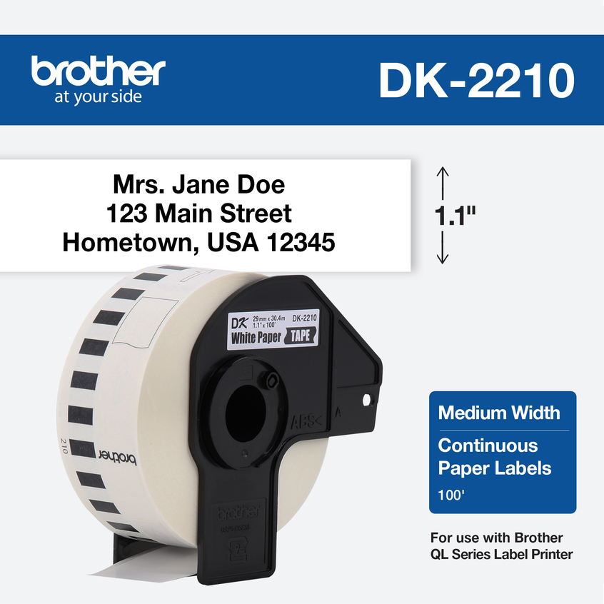 Rollo  Etiquetas Brother Dk2210 Continua Negro / Blanco 29mm X 30.4m