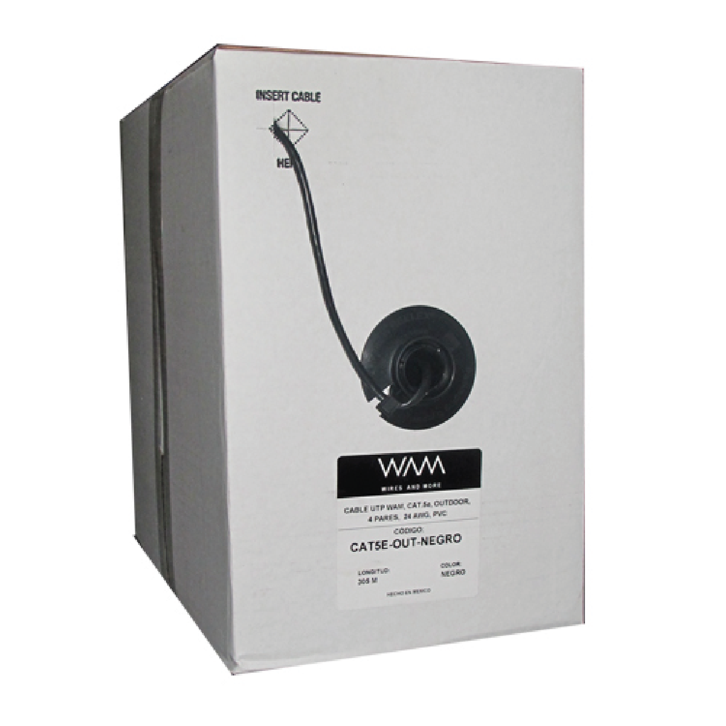 Wam  Bobina Cable Utp Cat5e 100% Cobre Ngro 305m Ext (cat5e-out-negro)