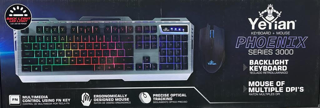 KIT TECLADO Y MOUSE YEYIAN GAMING LED YKP-20706 PHOENIX 3000, USB