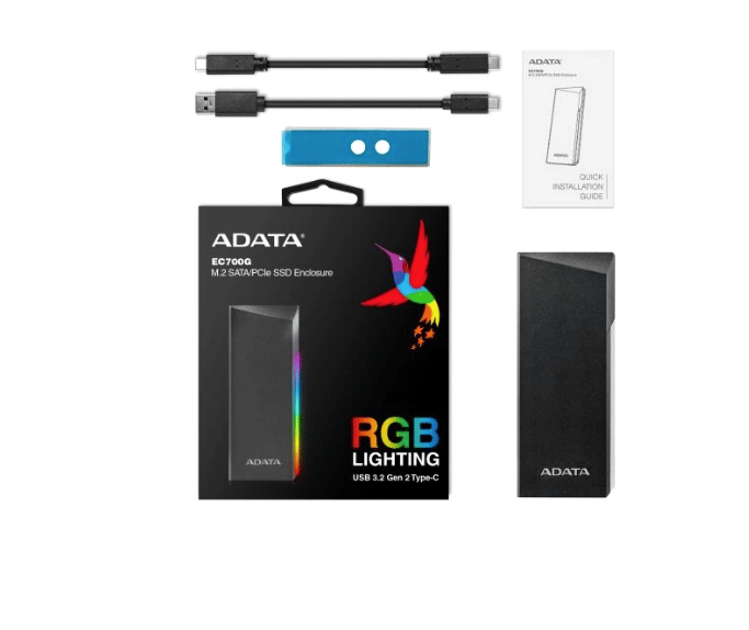 Enclosure        XPG RGB M.2/pcie SSD USB 3.2 Tipo C (aec700gu32g2-cgy) Pue