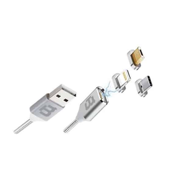 CABLE BLACKPCS (CA-MAG TRIPLE) MAGNETICO 3 EN 1 PLATA 100 CM 2.1A  (CA